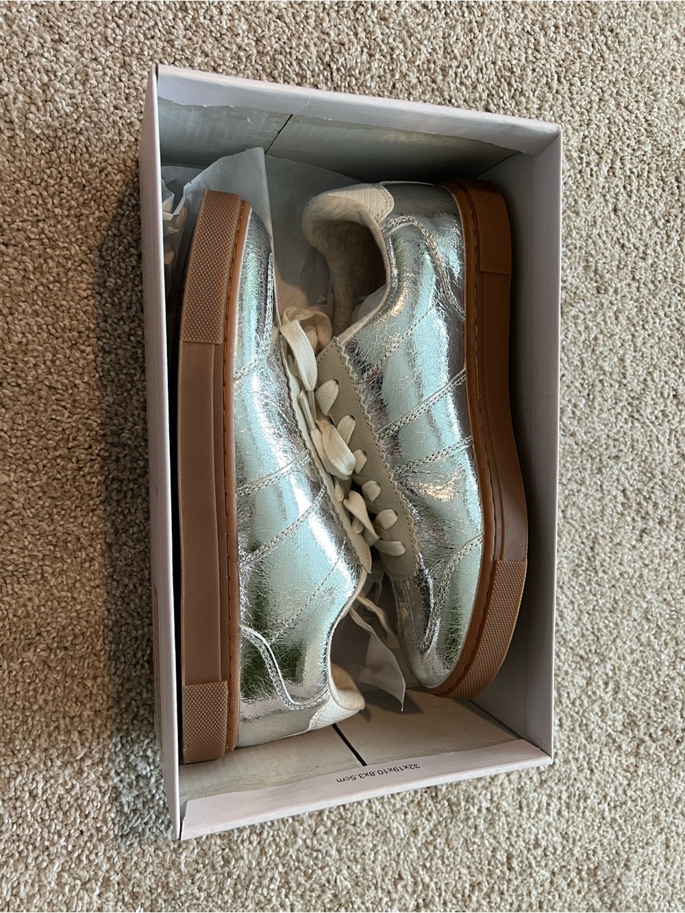 Cushion wire Metallic Silver Low-Top Sneakers with Gum Sole - Size 8.5